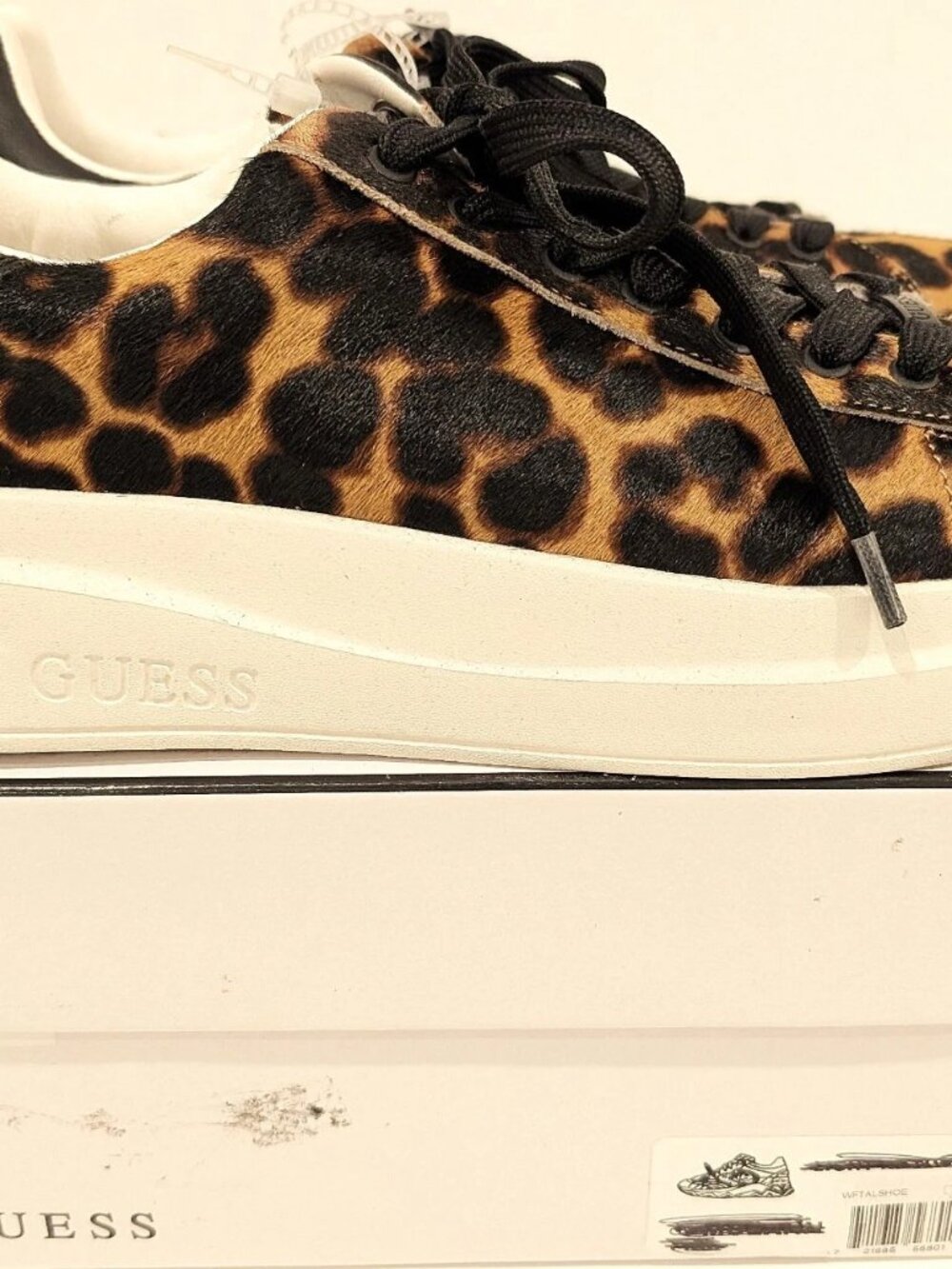 GUESS Leopard Print Faux Fur Platform Sneakers Size 9M NWT Flatform Low Top